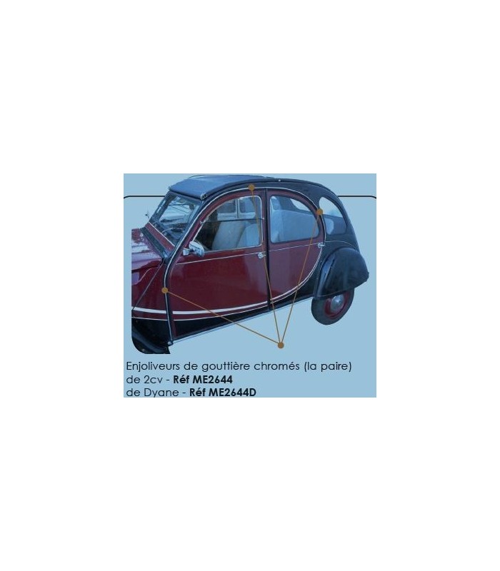 Enjoliveurs de gouttière chromes " la paire " de 2cv Enjoliveurs de gouttière chromes " la paire " de 2cv