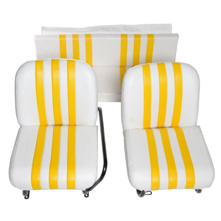 LOT DE 2 SIÈGES AVANT ET BANQUETTE ARRIÈRE EN SKAÏ BLANC ET JAUNE POUR MÉHARI