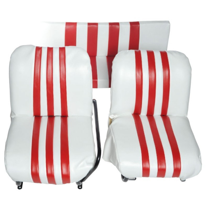LOT DE 2 SIÈGES AVANT ET BANQUETTE ARRIÈRE EN SKAÏ BLANC ET ROUGE POUR MÉHARI
