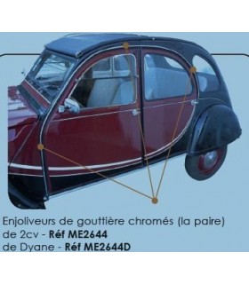 Enjoliveurs de gouttière chromes " la paire " de 2cv