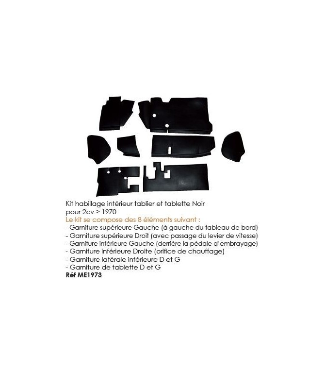 Kit habillage interieur  et tablette noir pour 2cv superieur 1970
