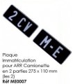 PLAQUE IMMATRICULATION POUR ARRIERE 2CV CAMIONNETTE EN 2 PARTIES 275 x 110 mm