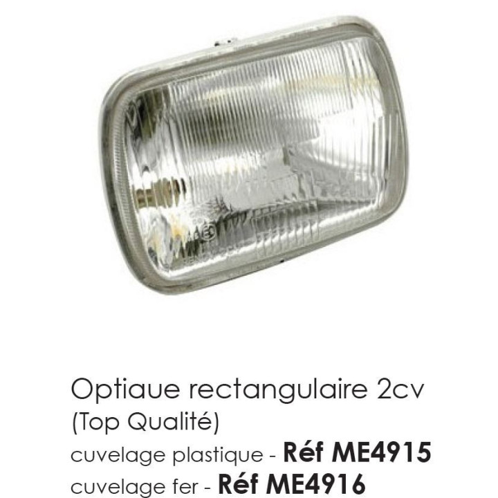 OPTIQUE RECTANGULAIRE 2CV POUR CUVELAGE FER