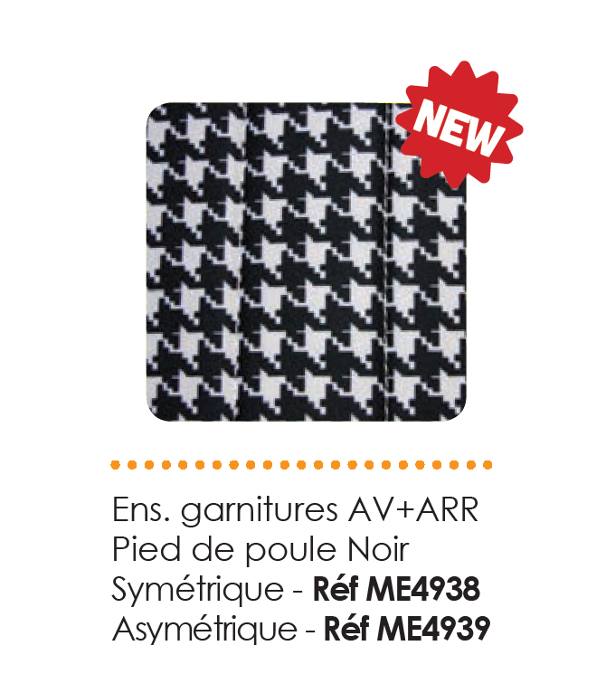 ENSEMBLE GARNITURES 2CV AVANT ET ARRIERE ASSYMETRIQUE PIED DE POULE NOIR