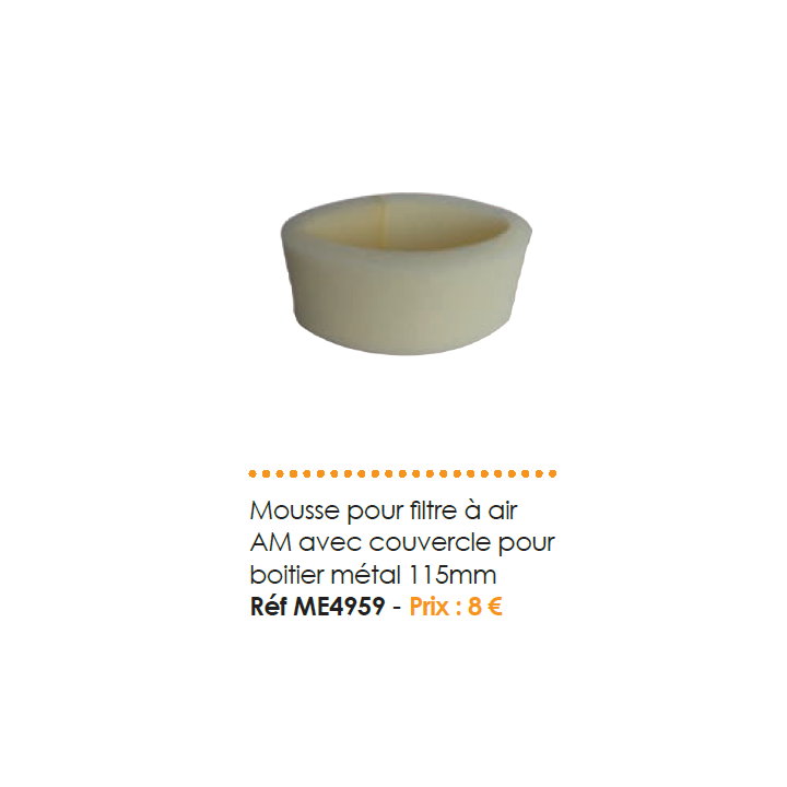 MOUSSE POUR FILTRE A AIR BOITIER METAL 115MM 2CV ET MEHARI
