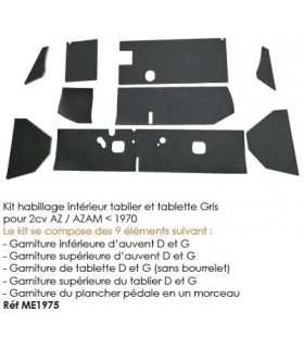 kit habillage interieur tablier et tablette gris pour 2cv AZ / AZAM inferieur 1970