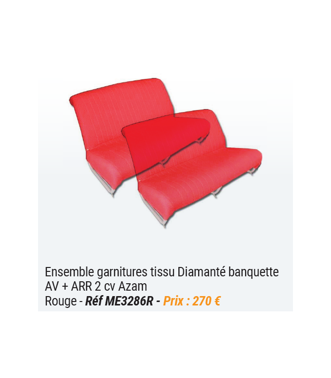 Garnitures de banquettes Avant et Arrière pour 2cv AZAM Rouge