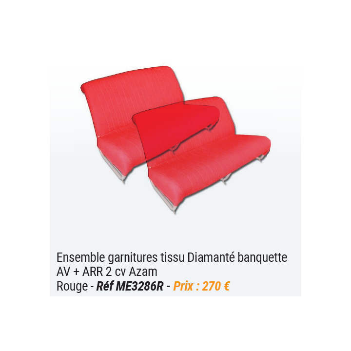 Garnitures de banquettes Avant et Arrière pour 2cv AZAM Rouge