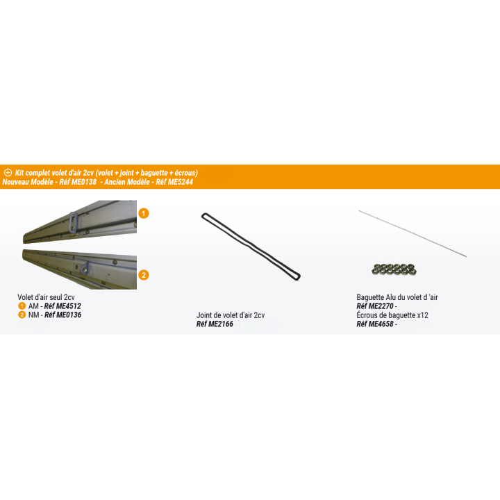 KIT COMPLET VOLET D'AIR 2CV ANCIEN MODELE AVEC JOINT ET BAGUETTE