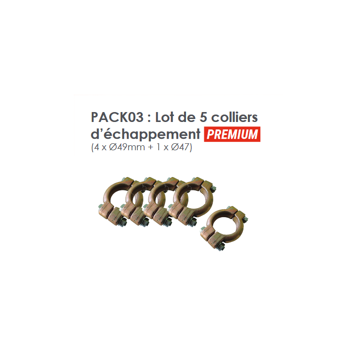 LOT DE 5 COLLIERS D'ÉCHAPPEMENT TOP QUALITÉ (4 x Ø49mm + 1 x Ø47)