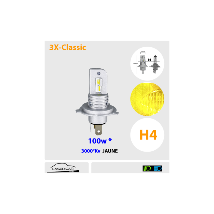 AMPOULES A LED H4 12V CODE/PHARE JAUNE LA PAIRE