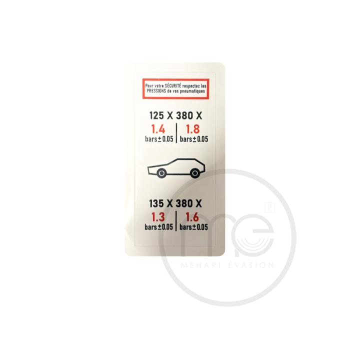 Adhésifs pour 2cv pression des pneus