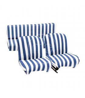 LOT HOUSSES COTON BLANC RAYE BLEU POUR MEHARI 2 AVANT ET 1 ARRIERE