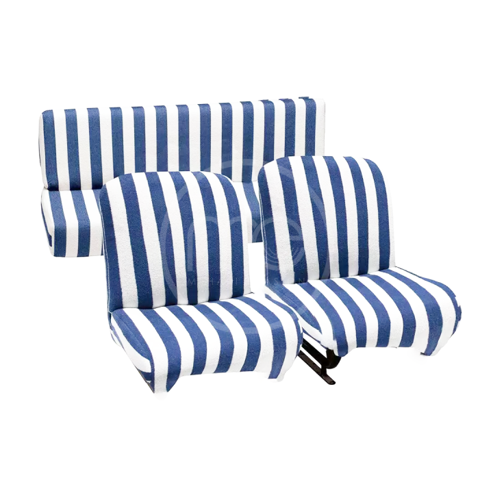 Lot housses coton blanc raye bleu pour mehari 2 avant et 1 arriere