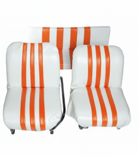 LOT DE 2 SIÈGES AVANT ET BANQUETTE ARRIÈRE EN SKAÏ BLANC ET ORANGE POUR MÉHARI