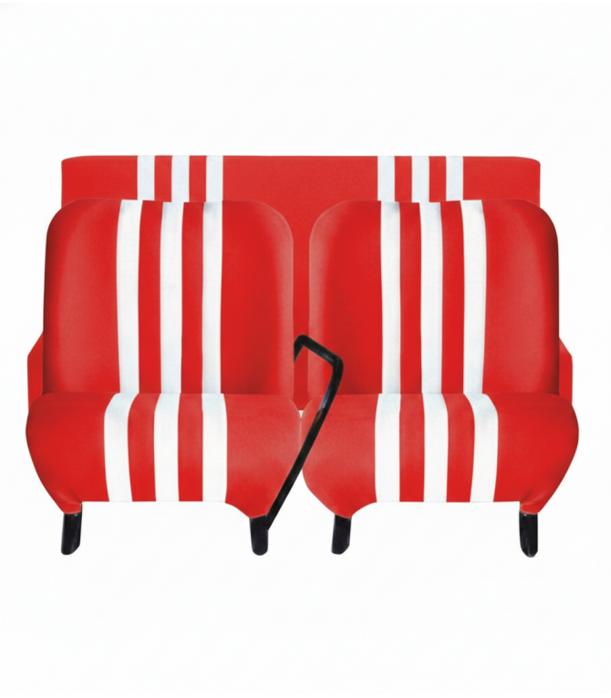 LOT DE 2 SIÈGES AVANT ET BANQUETTE ARRIÈRE EN SKAÏ ROUGE ET BLANC POUR MÉHARI