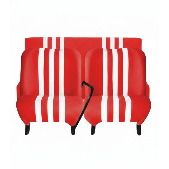 Lot de 2 sièges avant et banquette arrière en skaï rouge et blanc pour méhari
