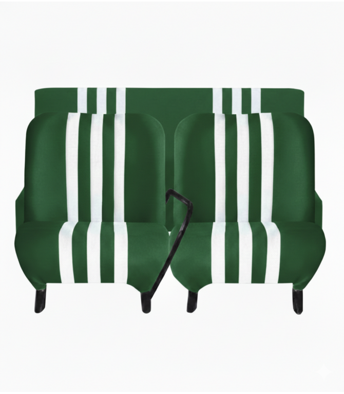 LOT DE 2 SIÈGES AVANT ET BANQUETTE ARRIÈRE EN SKAÏ VERT ET BLANC POUR MÉHARI