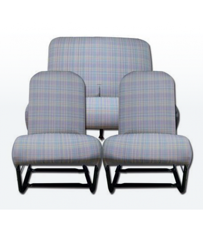 ENSEMBLE SIEGES AVANT + BANQUETTE ARR COMPLET ECOSSAIS SYMETRIQUE POUR 2CV